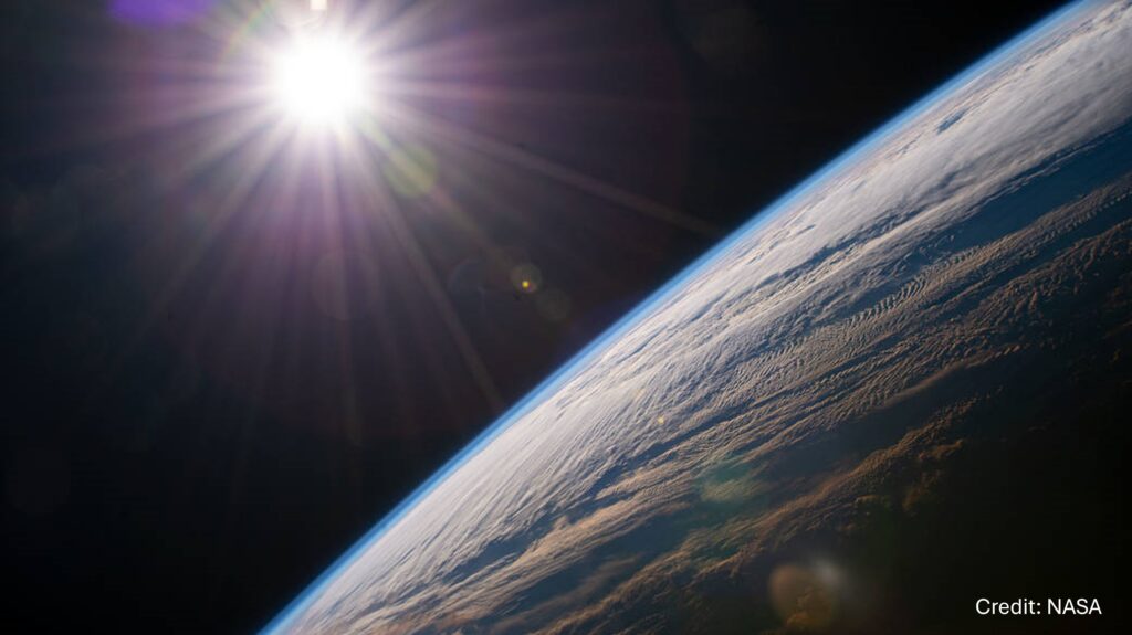 View over Earth looking at the sun